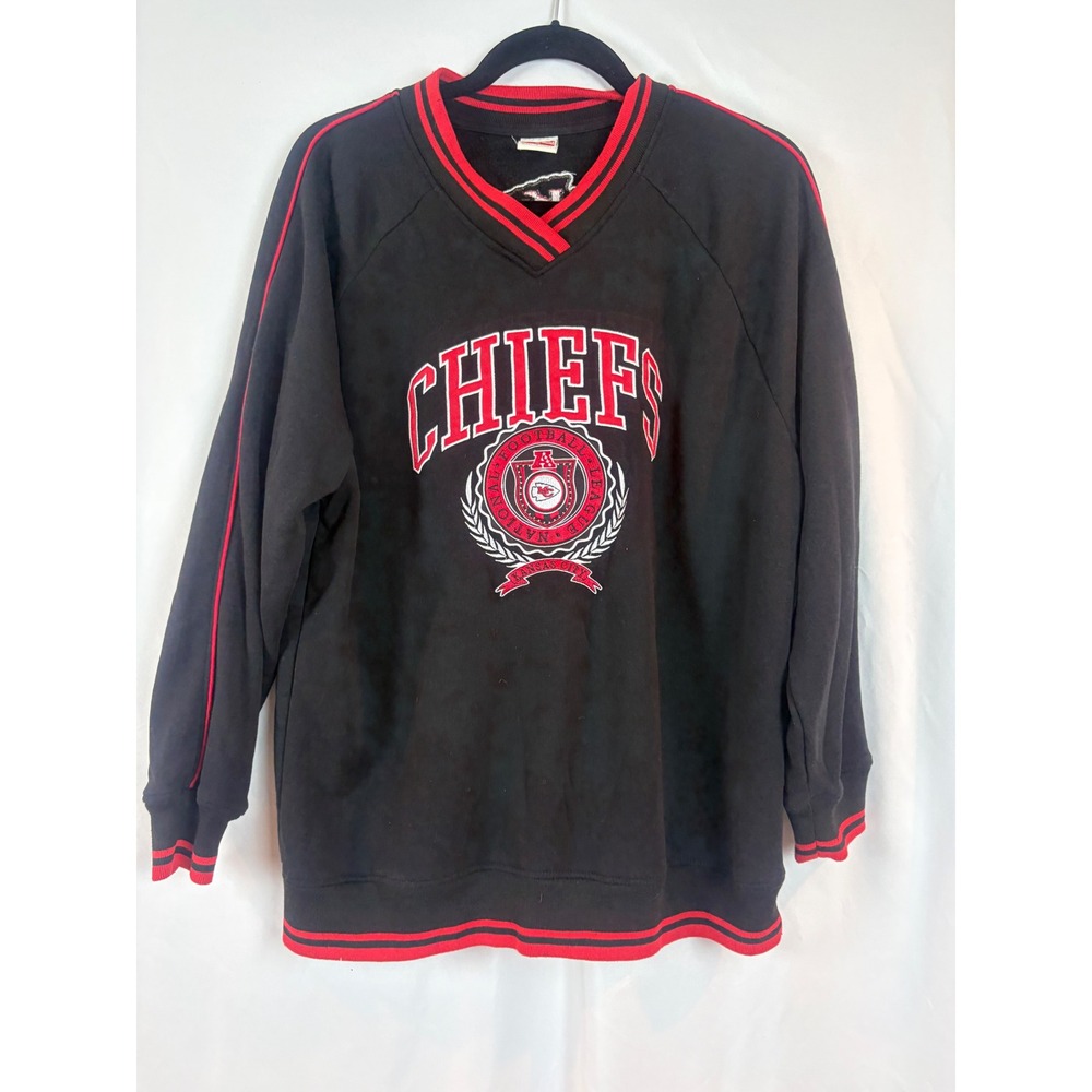 NFL Ultra Game Kansas City Chiefs‎ Black V-Neck Sweatshirt Mens Medium Raglan